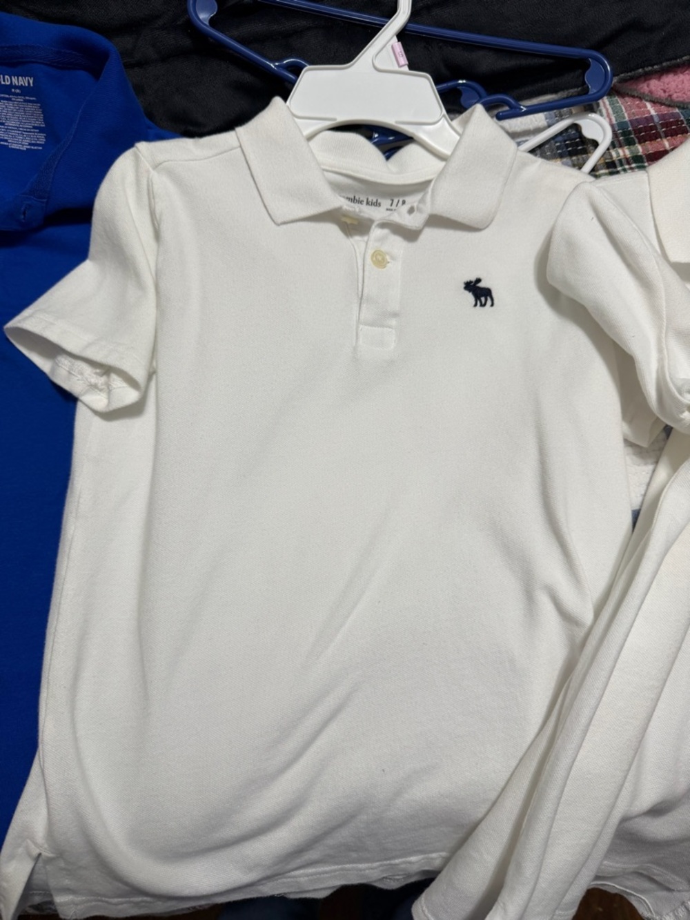 abercrombie kids White Polo with Navy Moose Embroidery
